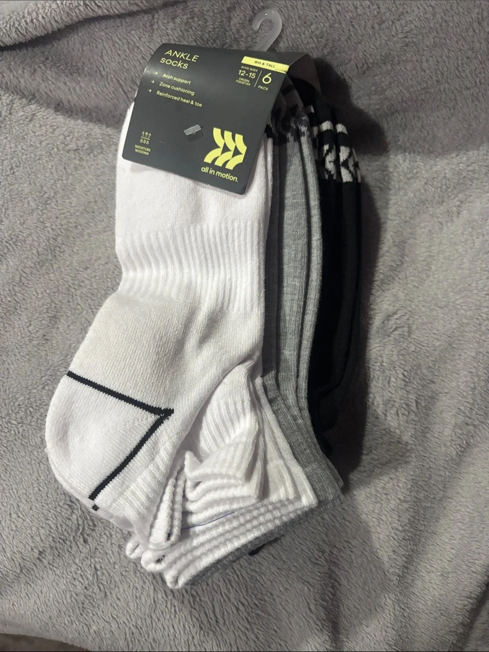 all in motion Men's Athletic Ankle Socks - White, Black, Gray